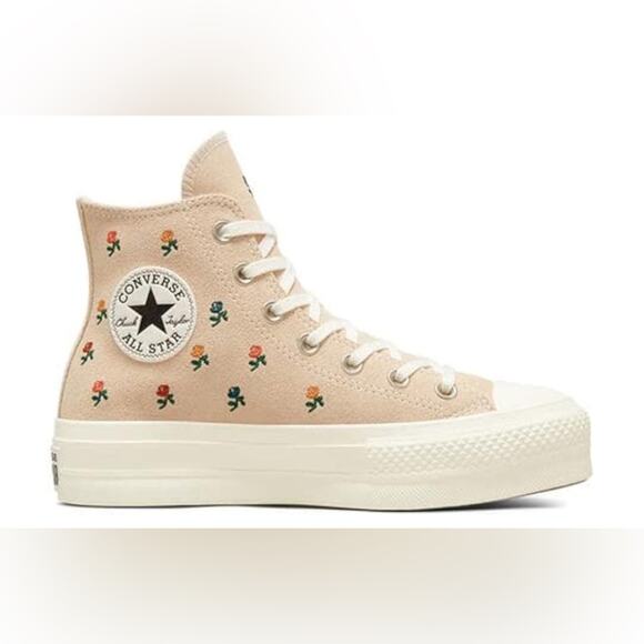 Converse Cream High-Tops with Embroidered Floral Design Size 11 Women’s - Picture 1 of 11
